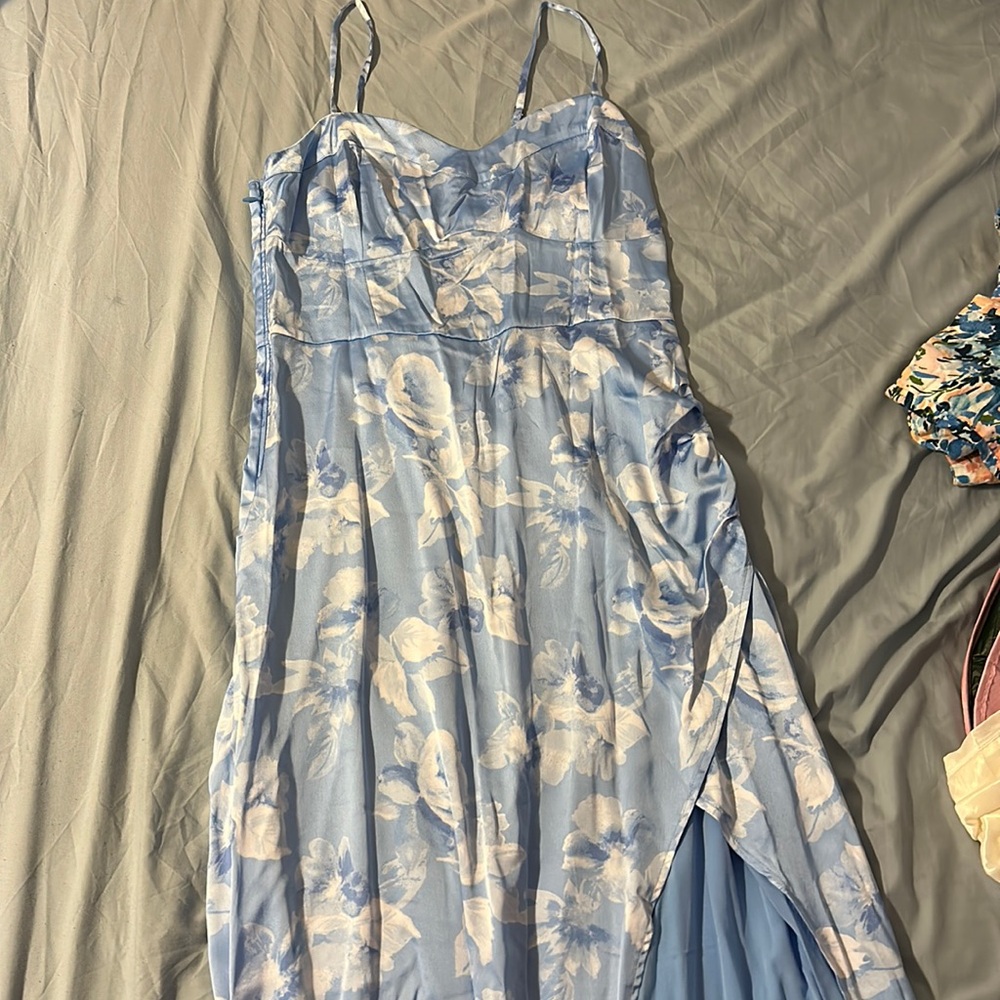Hollister Blue Satin Floral Midi Dress